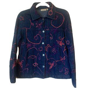 Jean Jacket Pink Purple Embroidered Swirls‎